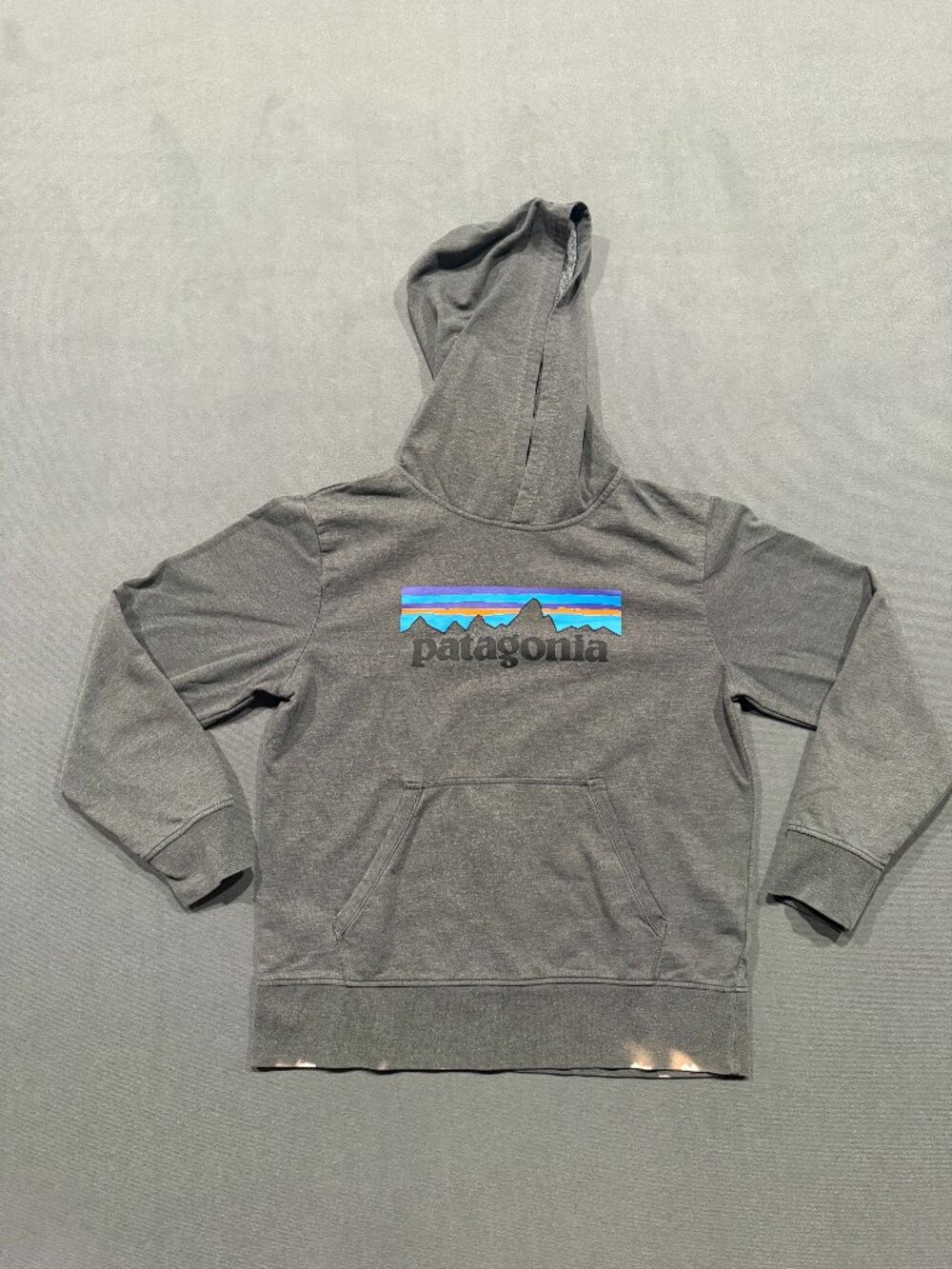 Patagonia Youth XL Gray Logo Graphic Pullover Hoodie Outdoor READ